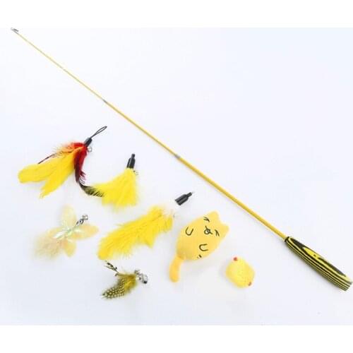 8 Pcs/Set Replacement Feather Heads with Telescopic Teaser Wand Rod for Kitten Playing Rod Funny Interactive Feather Toy