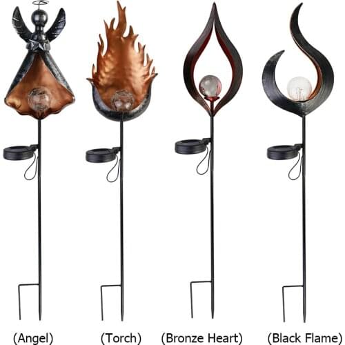 Solar LED Garden Light Outdoor Yard Decoration Angel Statue Ground Lamp Fake Flame Torch Outdoor Waterproof Lawn Landscape Lamps