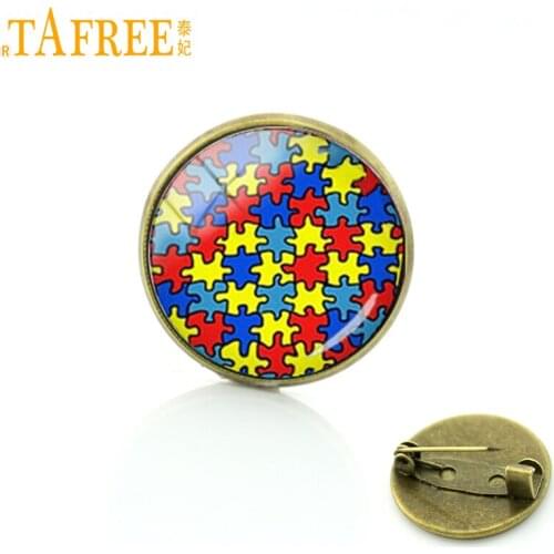 TAFREE Autism heart brooches pins fashion color autism Puzzle badge exquisite mosaic men women yoga Mandala charms jewelry T525