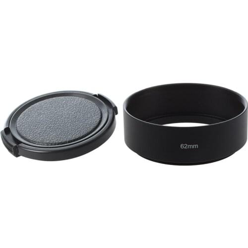 Textured Black Plastic 52mm Lens Cover Cap for Camera & 62mm Screw Mount Metal Lens Hood for Digital Video Camera