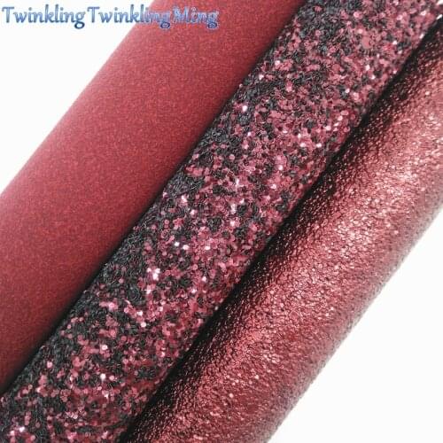 Wine Glitter Fabirc, Faux Leather Fabric, Suede Synthetic Leather Fabric Sheets For Bow A4 8"x11"Twinkling Ming XM386