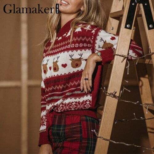 Glamaker Autumn winter christmas sweater Fashion o neck knitted red casual female jumper Animal design winter tops 2020 new