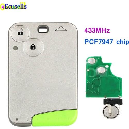 High quality Keyless Smart Card Remote Key Fob 2 Button for Renault Laguna Espace Vel-Satis 433MHZ with ID46 chip