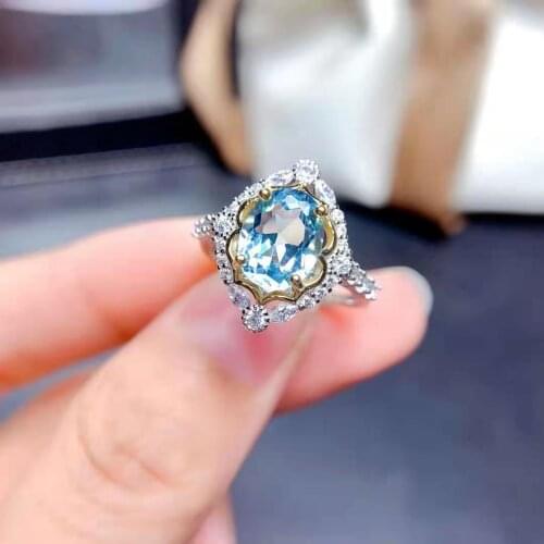 High-quality Super Flash Natural Swiss Blue Topaz S925 Sterling Silver Women‘s Ring Fine Fashion Wedding Jewelry MeibaPJFS