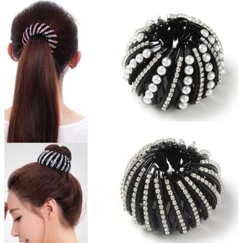 Fashion Crystal Birds Nest Hair Clips Headwear Woman Hair Ponytail Holder 1PC Curler Roller Headwear Hair Device Girls 4 Colors