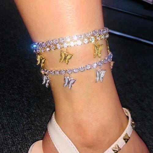 StoneFans Fashion Crystal Pendant Anklet Women Rhinestone Statement Bling Cuban Tennis Chain Anklet Foot Chain Jewelry