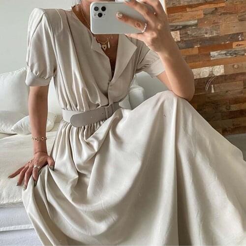 Women Maxi Dress Japanese Short Sleeve Ladies Fashion Korean Style A-line Pullover Swing Dresses