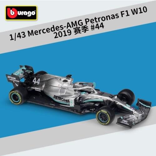 1:43 Bburago F1 2019 AMG Petronas W10 EQ Power Diecast Car High Simulation Door Open Free Wheels Adult Collection Present Gift