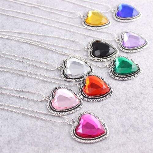 10pcs/lot Vintage Crystal Diamond Shine Heart-shaped Alloy Necklace Chain Decoration Kids Birthday Party Take-home Favor