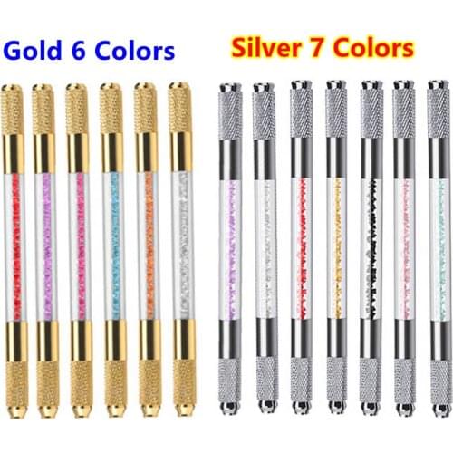 10pcs Microblading Handles Flat and Round Needle Blade Tebori Pen Microblading Holder Double Head Eyebrow Embroidery Hand Tool