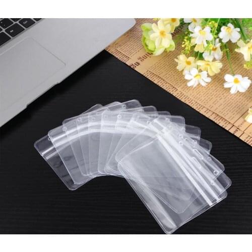 100pcs ID Card Holder Soft Durable Waterproof PVC ID Badge Holders Transparent Name Tag Holder Case Credit Cards Passport Cover