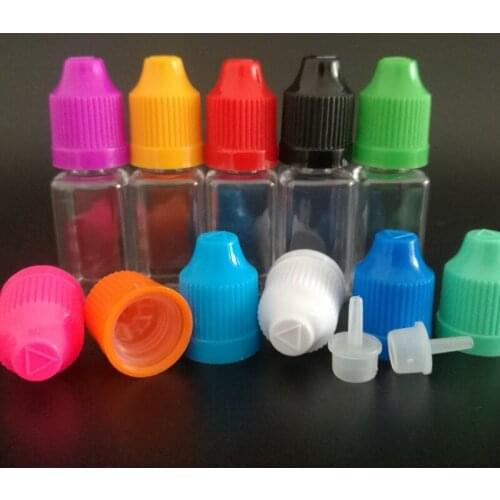 100pcs 10ML Square Shape Refillable Bottle For E Liquid E Juice With Childproof Safety Cap Empty Dropper bottles
