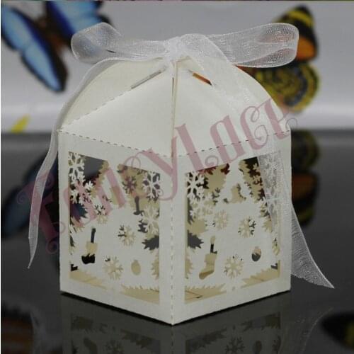 2017 Christmas Laser Cut Paper Christmas Tress Gift Candy Box Chocolate Box Customized for Party Decoration, 50PCS Free Shipping