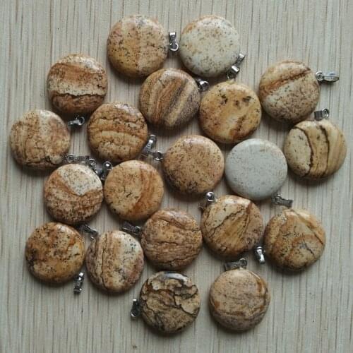 2018 fashion hight quality natural picture stone Round biscuit charms pendants for jewelry making 50pcs Wholesale free shipping