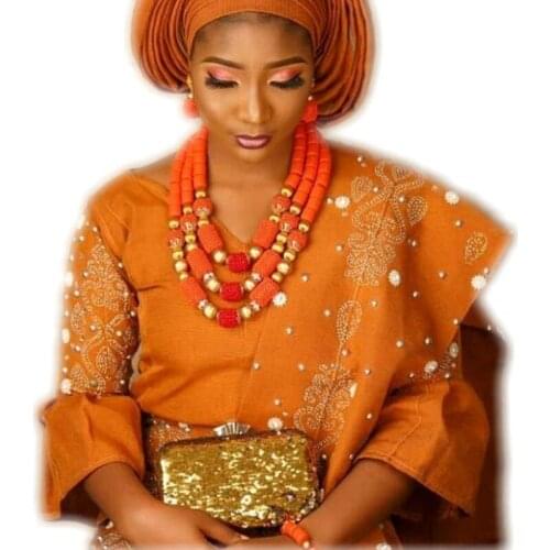 African Necklace Set Braid Balls Imitation Coral Beads Jewelry Sets Edo Indian Bridal Jewellery Sets 3 Layers Free Shipping 2018