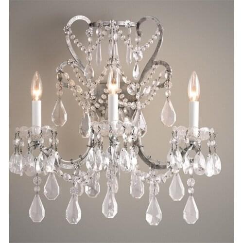 American retro crystal metal wall lamps French bedroom bedside light living room background wall aisle study deco sconces lights