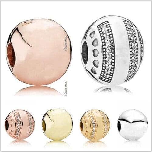 Authentic 925 Sterling Silver Smooth Logo Signature Slick Ball Clip Stopper Charm Bead Fit Pandora Bracelet & Necklace Jewelry