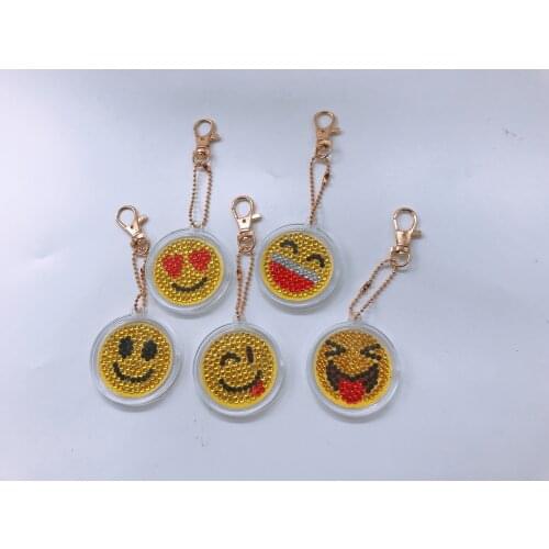 5Pcs/set Hot Sale DIY Diamond Painting Keychain Smiles Cartoon Emotion Full 5D Drill With Frame Special Diamond On Paper Bag