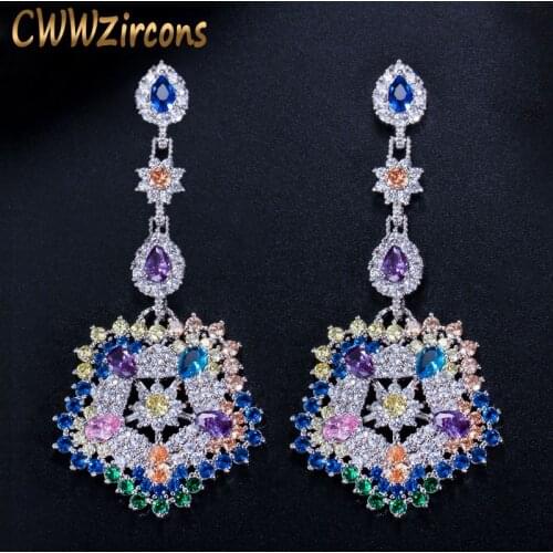 CWWZircons Luxury Multi Colors Cubic Zirconia Long Big Drop Earrings High Quality Women CZ Party Costume Jewelry CZ353