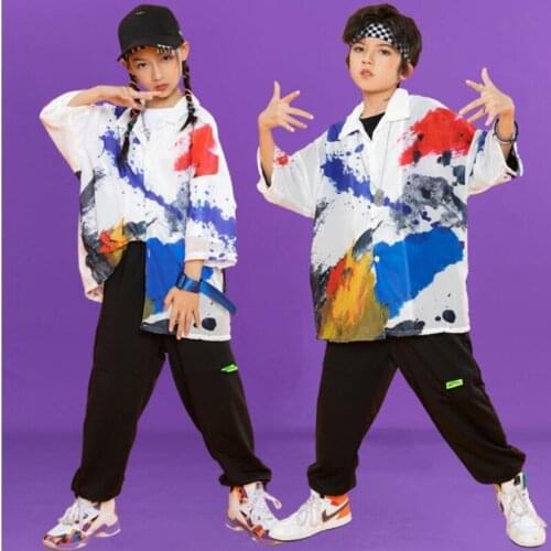 Kids Ballroom Hip Hop Clothing Harajuku Oversized Shirt Top Streetwear Cargo Pants For Girl Boy Jazz Dance Costume Wear Outfits