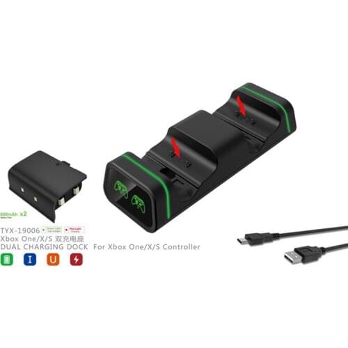 Dual Charger Stand Charging Dock+2Pcs 800mAh Replacement Batteries Rechargeable Battery+USB Cable for Xb ox One/X/S Controller