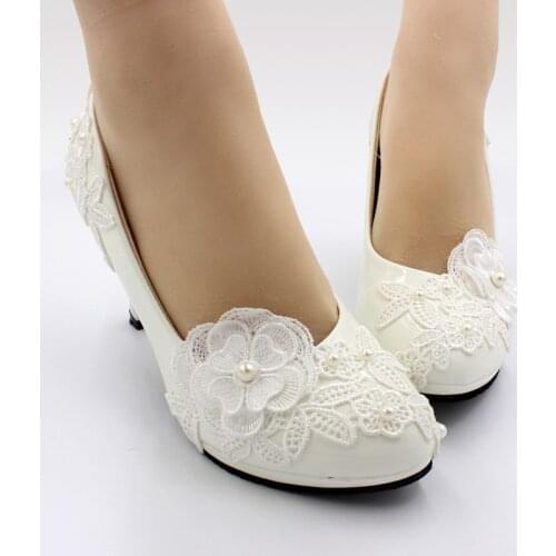 Elegant handmade lace flower wedding shoes white for bride NQ202 bridal proms dress shoe 8CM high heel ladies dancing shoe