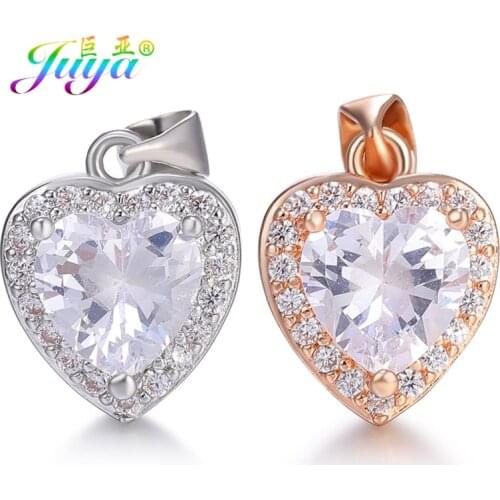 Juya DIY Bracelet Earrings Crystals Charms Micro Pave Zircon Love Heart Charms Pendant For Handmade Women Jewelry Making Suppies