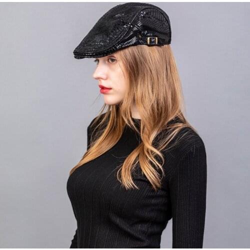New 2020 Classic Crocodile Pattern Beret Real Leather Caps Spring Autumn Visor Cap Snapback Bone Sheepskin Hat For Women Men
