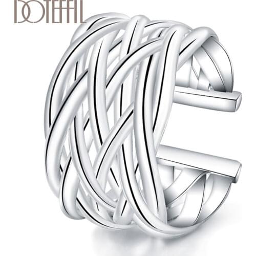 DOTEFFIL 925 Sterling Silver Open Weaving Ring Retro For Women Fashion Wedding Engagement Party Gift Charm Jewelry
