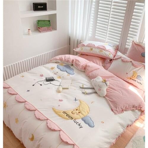 Bedding Set Pink Princess style pure cotton quilt set bedding decoration American extra large 4 Piece Set
