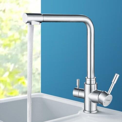 Stainless Steel Kitchen Sink Faucet Mixer Three Ways 360 Degree Rotation Drinking Water Purification Basin Tap Dual Handle