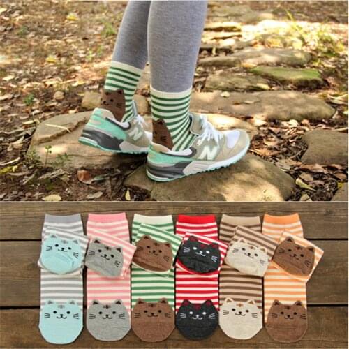 2021 women new years socks warm 6 pairs/lot cartoon stripe cat cotton sock lady and womans anime socks for wedding party gift