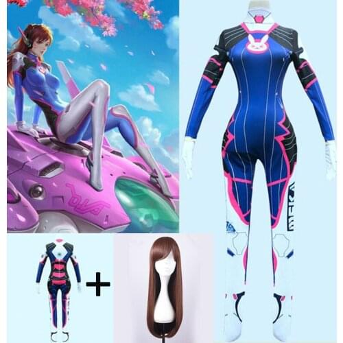 New D.Va Costume Lycra Spandex DVA Cosplay Zentai Adults Catsuit Halloween Female Bodysuit Womens