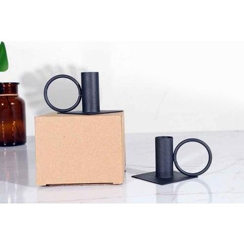 2pcs New Metal Candlestick Black Candle Holder Frosted Paint Table Decor With Handle For Home Ornament Candlelight Dinner