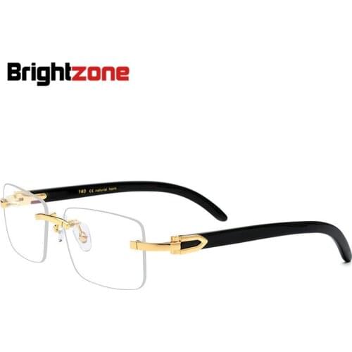 Brightzone Foreign Trade Rimless Vintage Men Glasses Women Pure Natural Ox Horn Black Prescription Spectacle Frame Precious