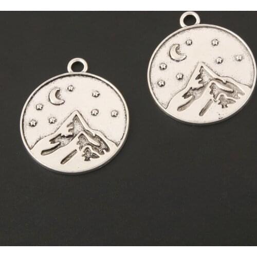 5pcs Charms Mountain Round Silver Color Pendant For Jewelry Making DIY Necklace Bracelets Accessories