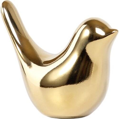 Polar House Golden Bird Figurines Modern Ceramic Bird Statues Animal Sculpture Home Decoration Crafts Gold Ceramic