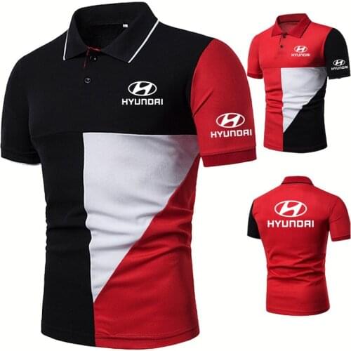 Mens polo shirt Summer Casual Hyundai Car Logo Printing Cotton Hip hop Color contrast Splicing high quality Mens short sleeve