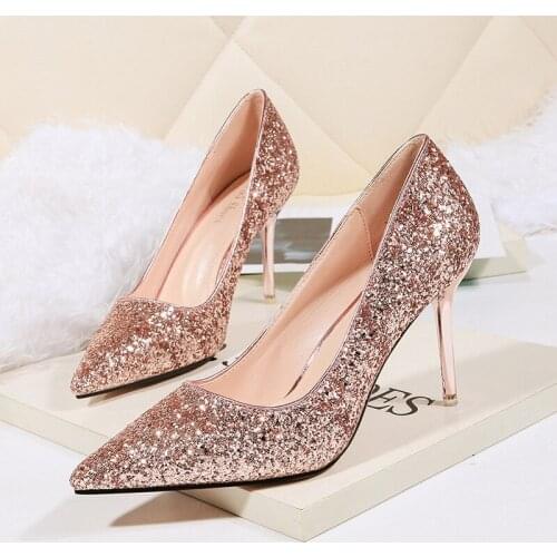 Sexy Pointed High Heels Sequined Womens Single Shoes Stiletto Wedding Shoes Bridesmaid Evening Dress Womens Shoes