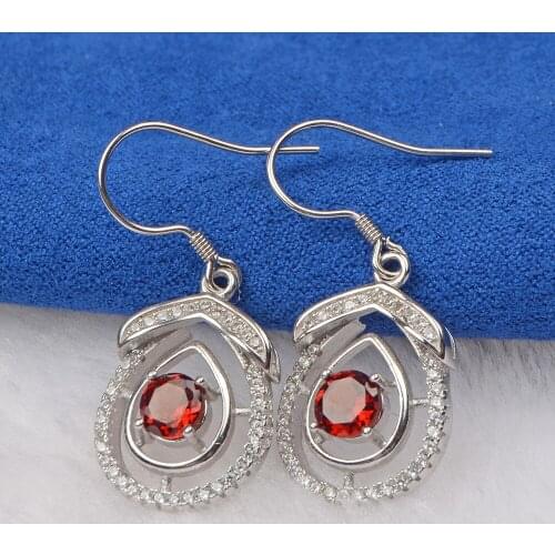 Natural Red Garnet & Black Earrings Solid 925 Sterling Silver Gemstone Fine Jewelry Women Gift