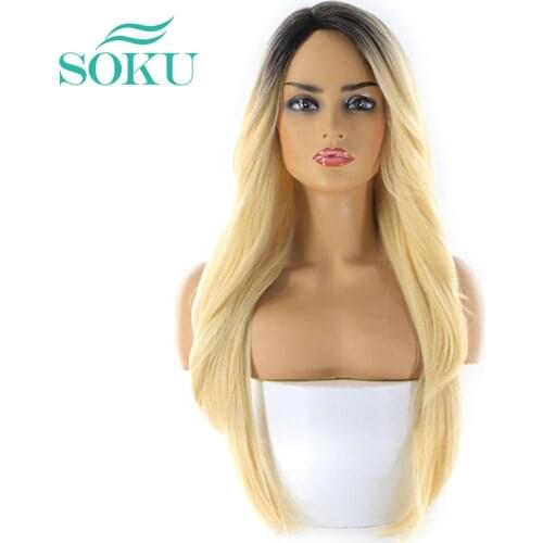 Synthetic Lace Wigs Long Natural Straight Wigs With Bangs For Black Women Daily Trendy Hairstyle Black Color Ombre Brown Wig