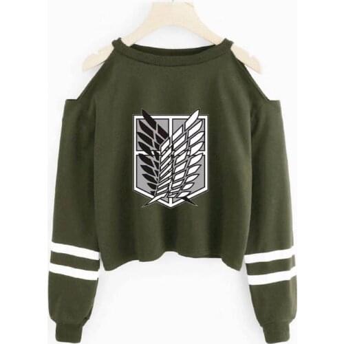 Attack on Titan Sweatshirt girls Harajuku High Quality long sleeves Cotton hoodie Attack on Titan Womens Off Shoulder Sweatshirt