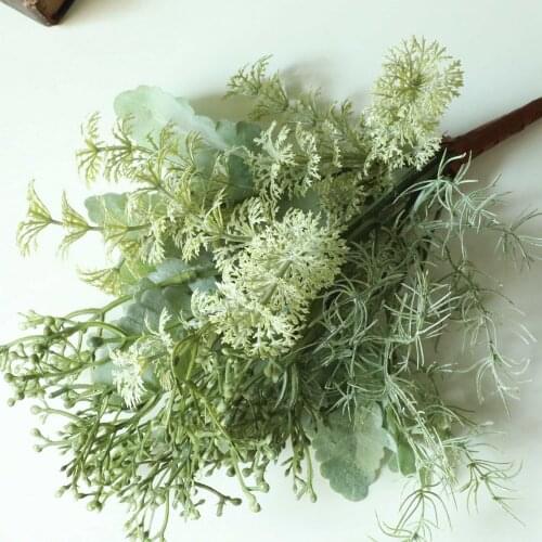INS Green Plant Silver Leaf Chrysanthemum with Grass Artificial Flowers Artificial Flowers Wedding Decorations