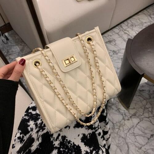 Chain bag womens new 2021 simple texture rhombic bag Korean fashion one shoulder womens bag portable messenger womens bag