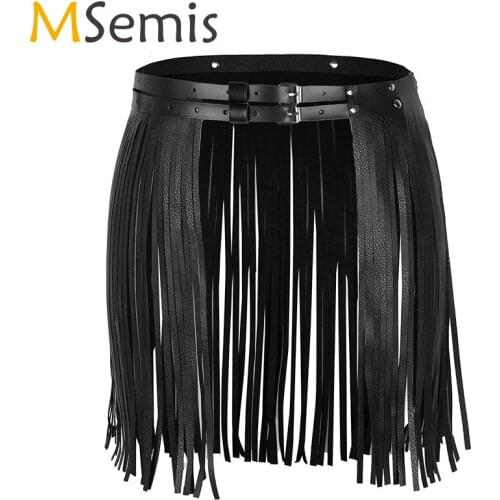 Women Tassel Skirt Adjustable Faux Leather Waistband Fringe Tassel Skirt Belt Pole Dance Costume Clubwear Sexy Dancewear Fashion