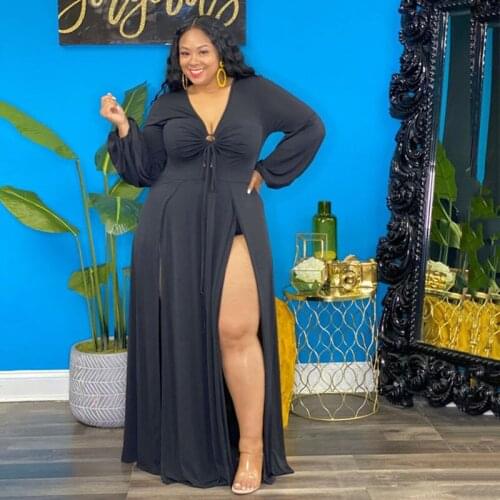 Large Size Women Clothing Maxi Dresses Party Fall Long Sleeve Dress Bodycon Split Sexy Plus Size Dress Dropshipping Wholesale
