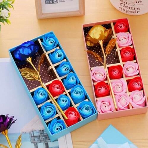 Gold Foil Artificial Decor Rose Gift 12 Pcs Soap Flower Mothers Day Gift Box Scented Bath Body Petal Flower LX8975
