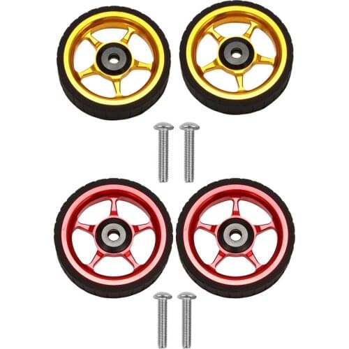 2 Pair Folding Bike Widen Easy Wheel For Brompton Aluminum Alloy Easy Wheel Ultralight Push Wheels Gold & Red