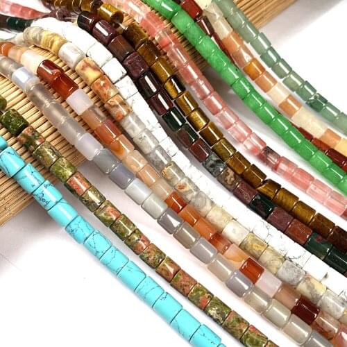 57Pcs/strand Natural Stone Beads For Jewelry Making Cylindrical Loose Beads DIY Necklace Bracelet Anklet Handiwork Accessory
