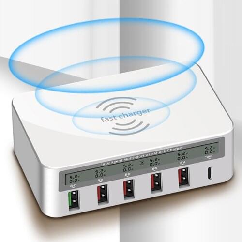 6 Port QI Wireless Charging Fast Charger USB Plug QC 3.0 USB Type C Charger Adapter for smart phones tablets PD Quick chargingLN